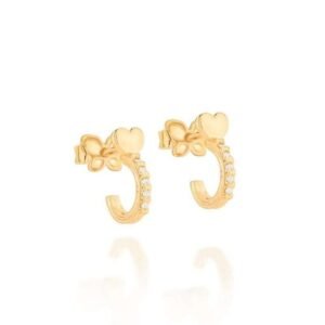 Argola Rommanel Com Coração e Zirconias Banhado a Ouro 18k 526446