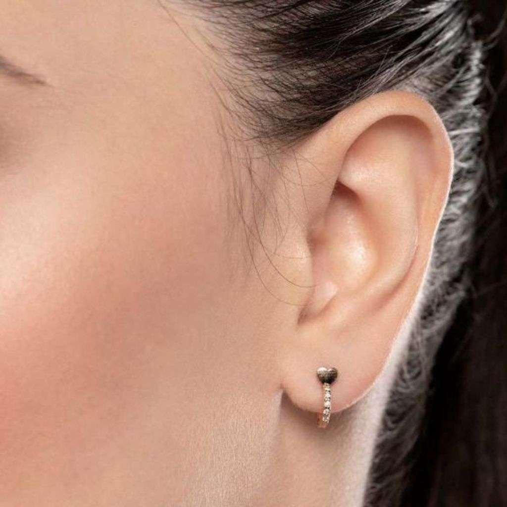 Argola Rommanel Com Coração e Zirconias Banhado a Ouro 18k 526446 - Imagem 2