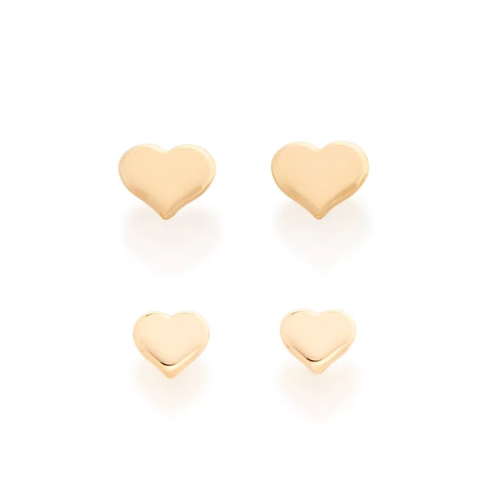 Kit Brincos Coração Folheado A Ouro 18k - 526221