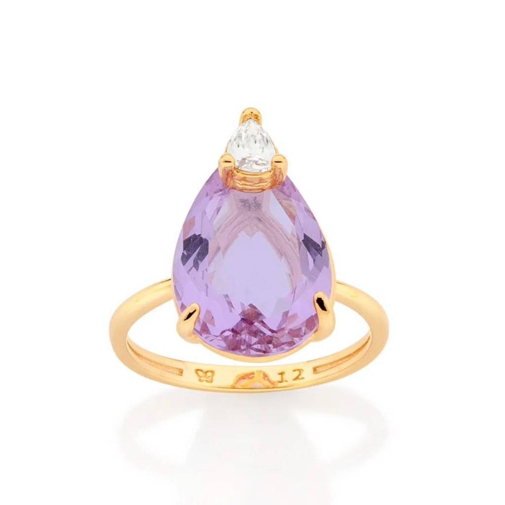 Anel Gota Folheado A Ouro Com Cristal E Zircônia 513332