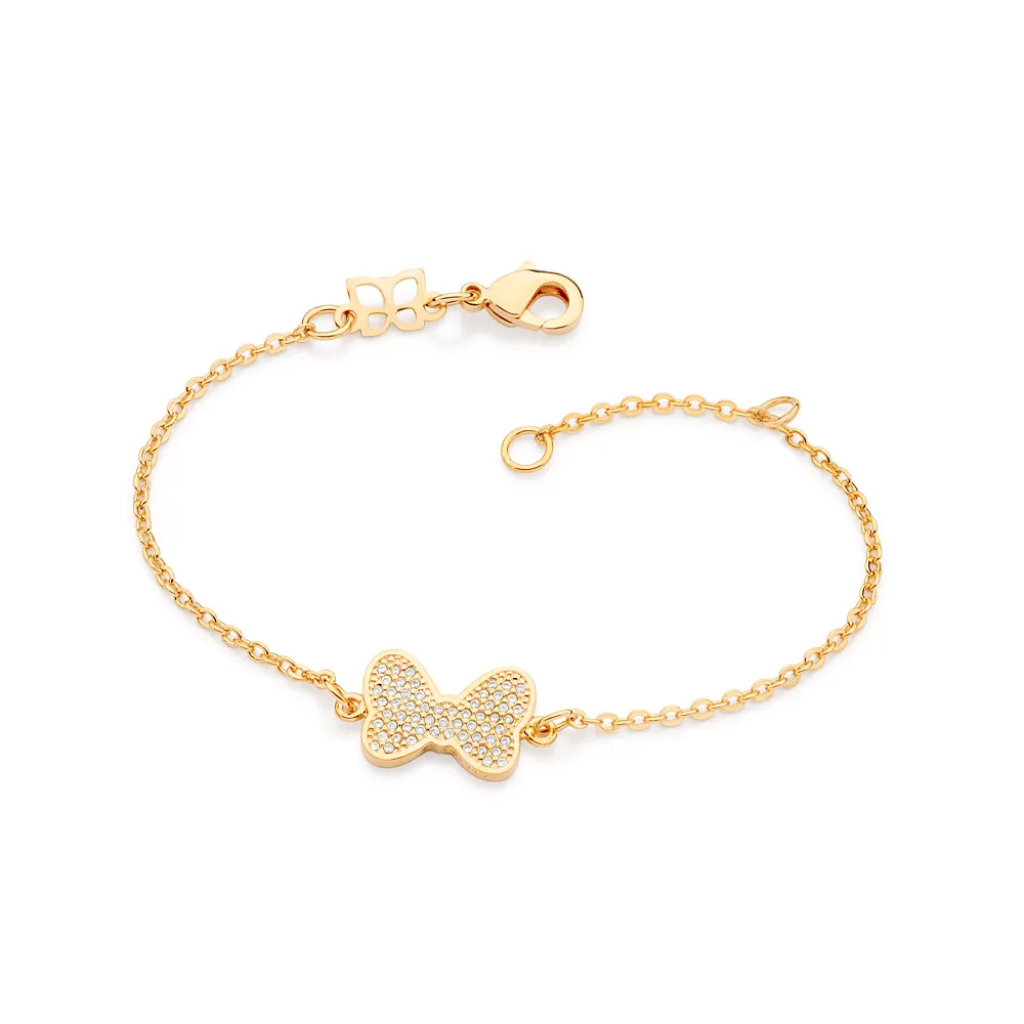 Pulseira Laço Da Minnie Folheada A Ouro Com Zircônias - tam.16 552124