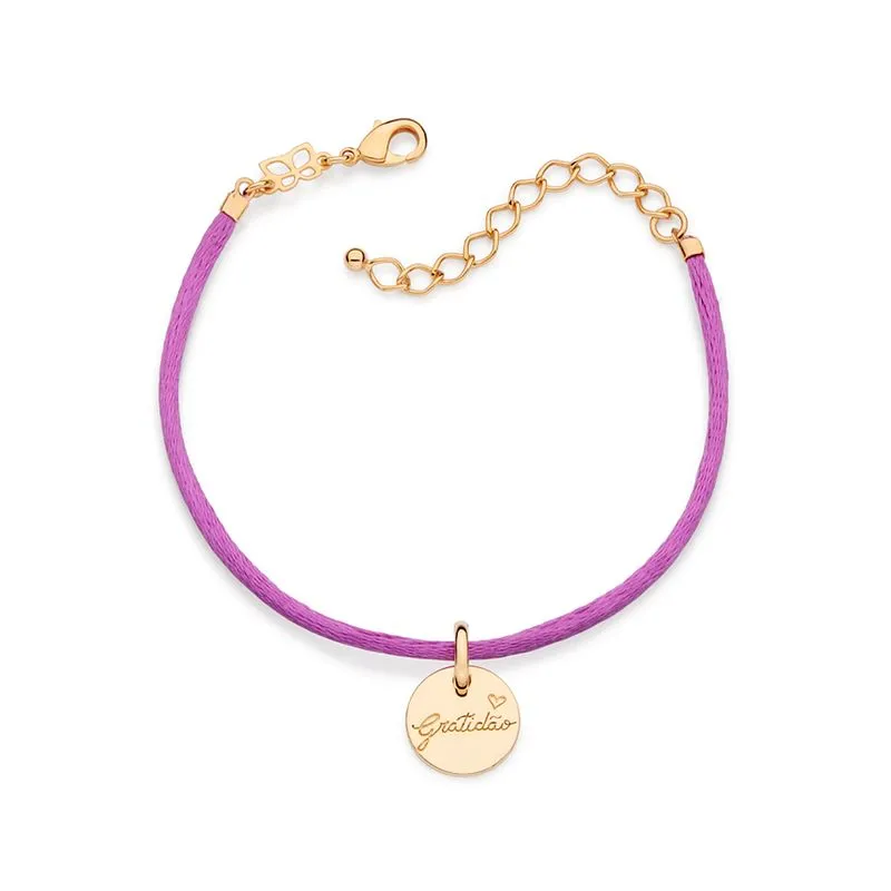 Pulseira Te Dedico Folheada a Ouro 18k Com Fio Acetinado e Pingente Escrito Gratidão - Tam.20 552117