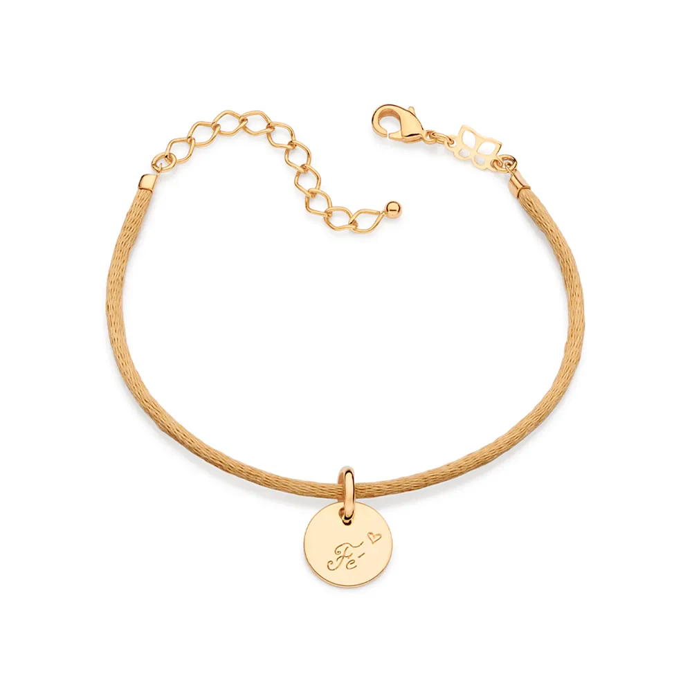Pulseira Te Dedico Folheada a Ouro 18k Com Fio Acetinado e Pingente Escrito Fé - Tam.20 552116