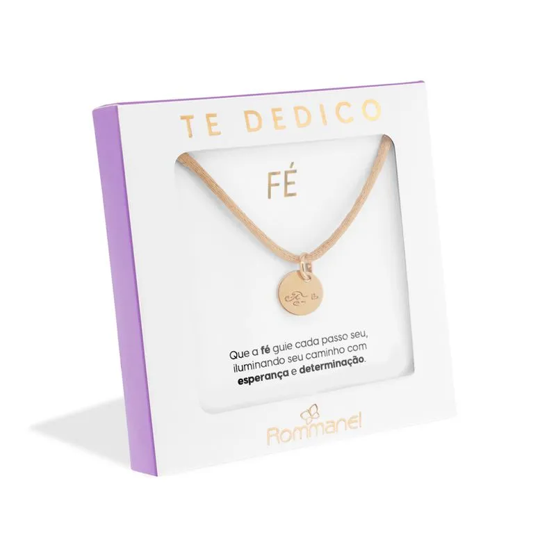 Pulseira Te Dedico Folheada a Ouro 18k Com Fio Acetinado e Pingente Escrito Fé - Tam.20 552116 - Imagem 3