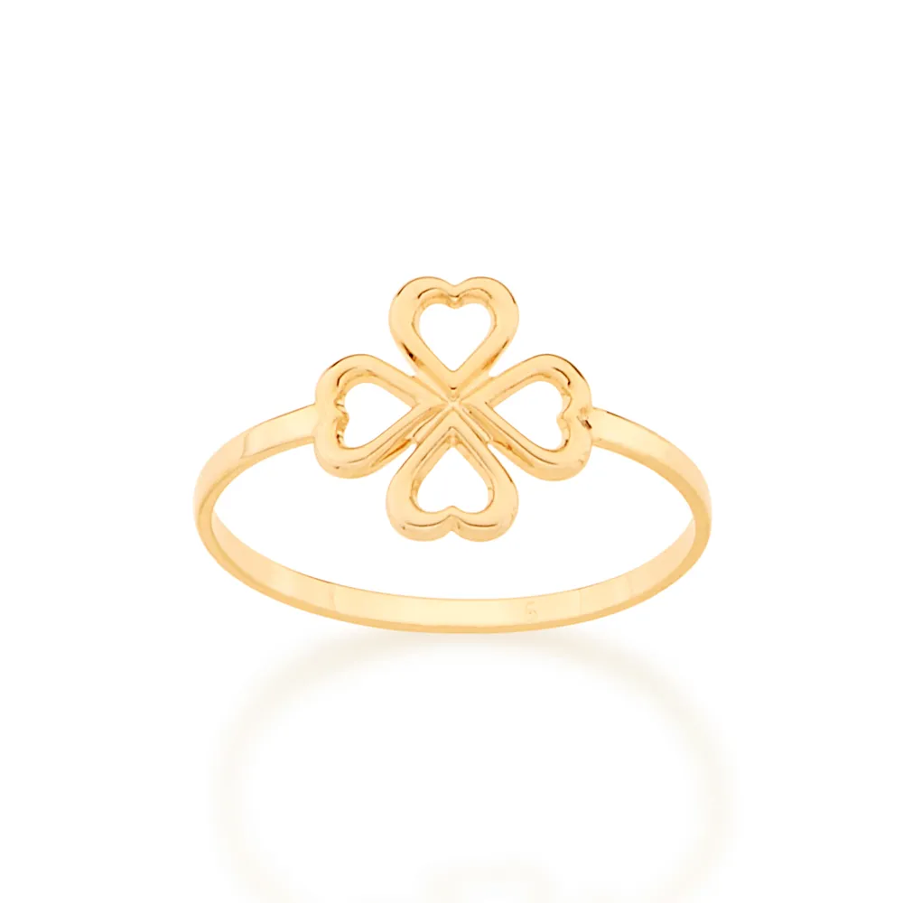 Anel Skinny Ring Trevo de 4 Folhas Folheado a Ouro 18k 512875