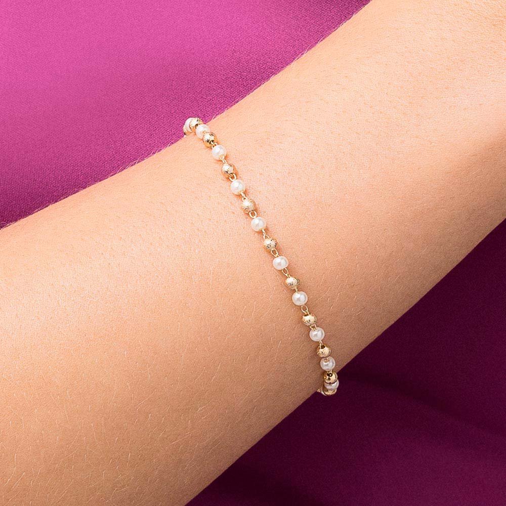 Pulseira Folheada a Ouro 18k Com Pérolas - Tam. 16 552108 - Imagem 2