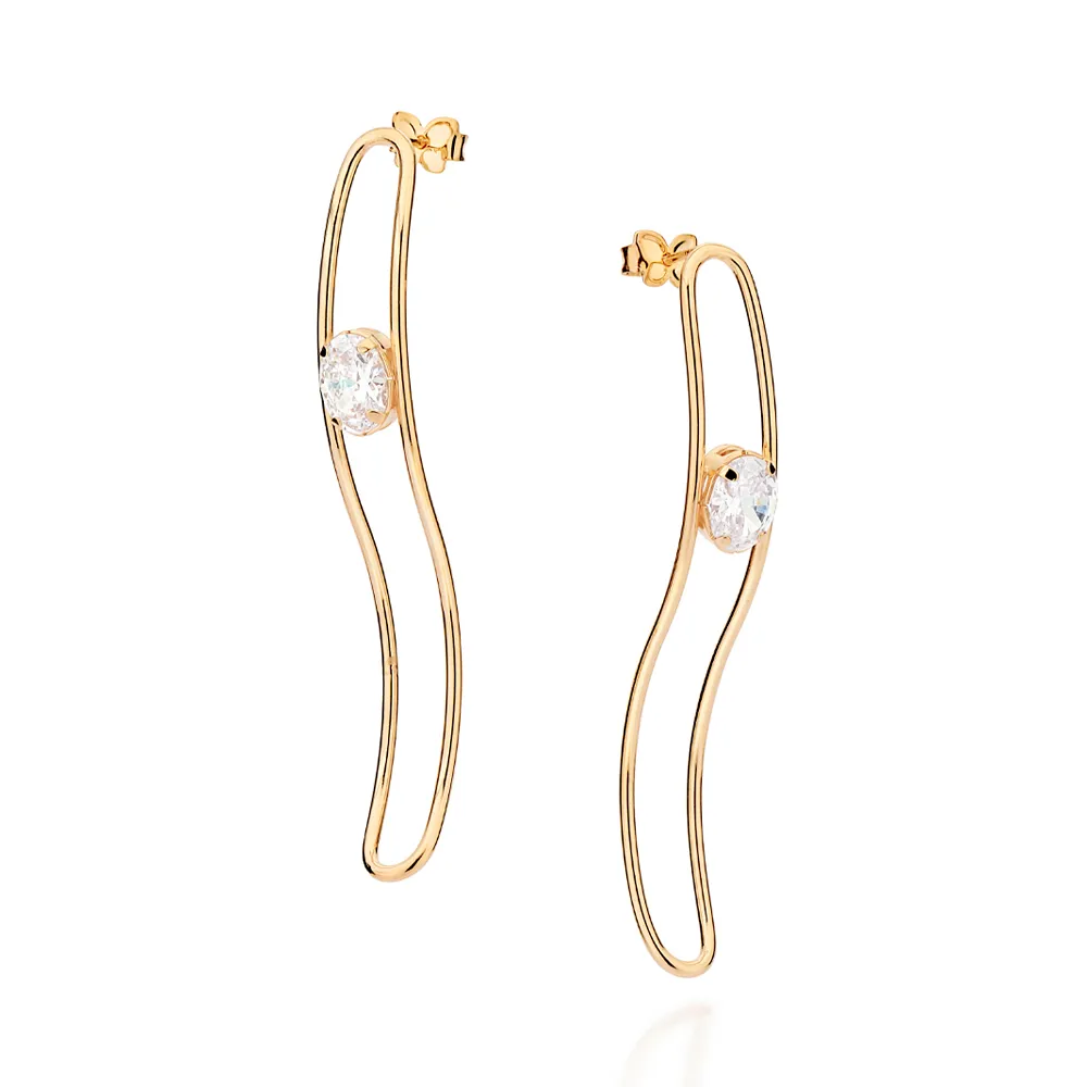 Brinco oval ondulado folheado a ouro 18k com zircônias - tam.único 5272330006