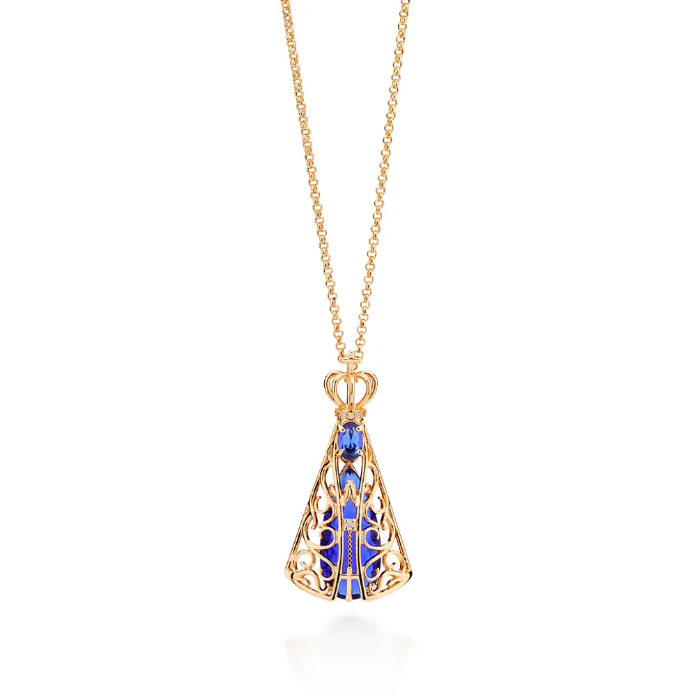 Gargantilha Nossa Senhora Aparecida Folheada a Ouro 18k Com Zircônias e Cristais 532517
