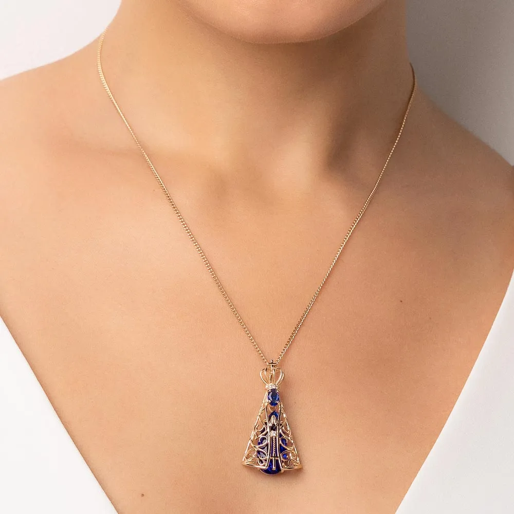 Gargantilha Nossa Senhora Aparecida Folheada a Ouro 18k Com Zircônias e Cristais 532517 - Imagem 3