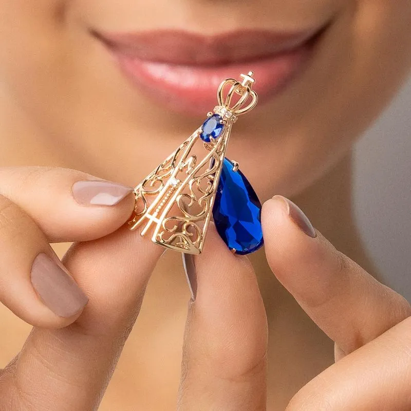 Gargantilha Nossa Senhora Aparecida Folheada a Ouro 18k Com Zircônias e Cristais 532517 - Imagem 2