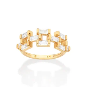 Anel Zircônias Baguete Folheado a Ouro 18k - 513441