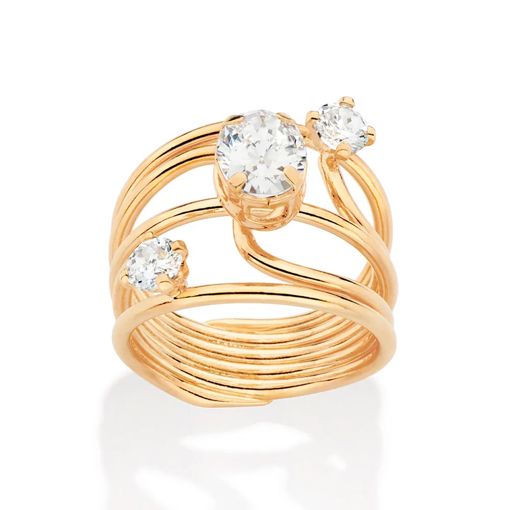 Maxi Anel Folheado a Ouro 18k Com Zircônias - 513432