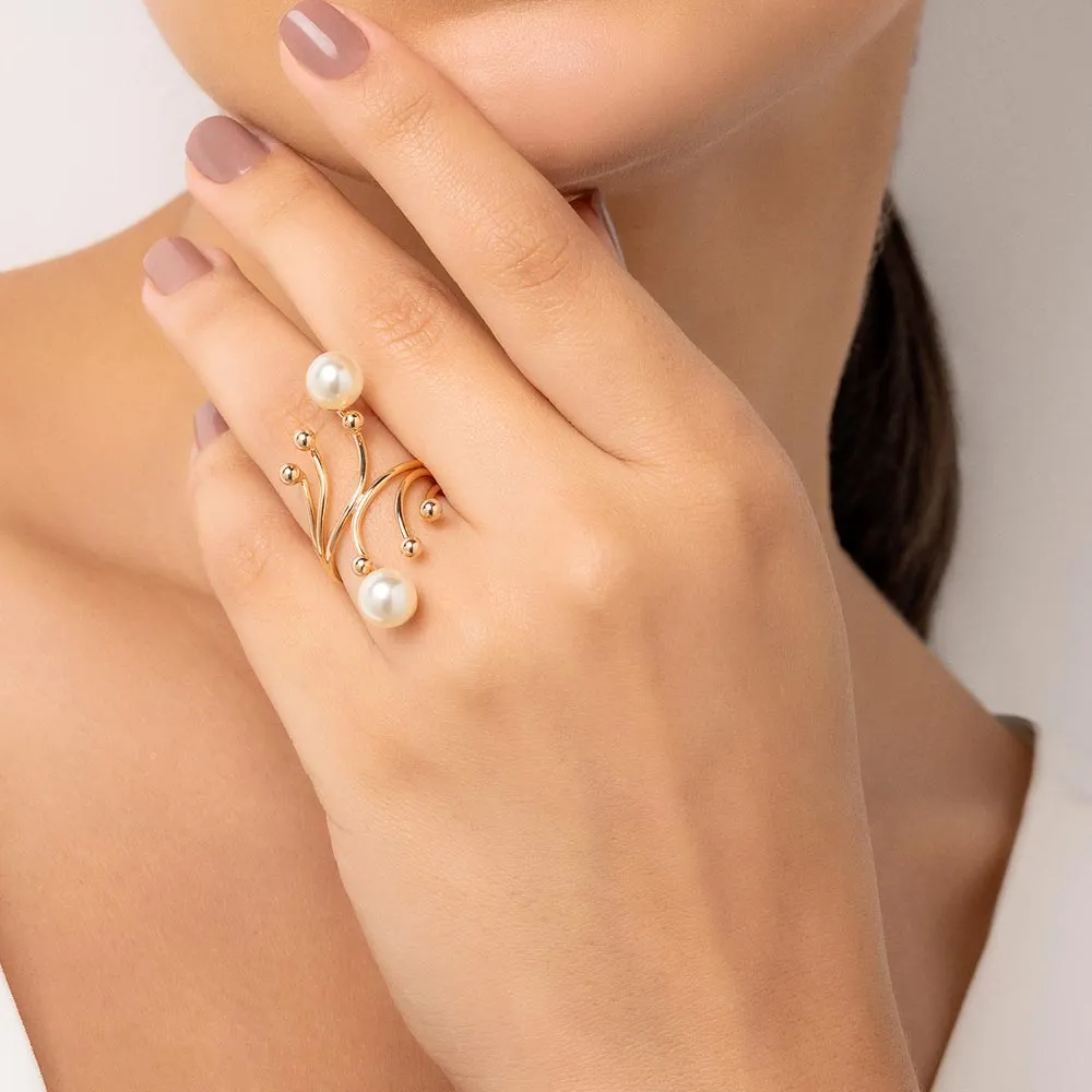 Maxi Anel Aro Triplo Folheado a Ouro 18k Com Pérolas Sintéticas - 513449 - Imagem 2