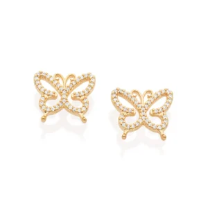 Brinco Borboleta Folheado a Ouro 18k Com Zircônias - 527235