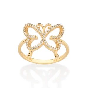 Anel Borboleta Folheada a Ouro 18k Com Zircônias 513443