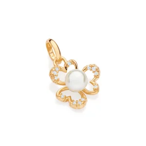 Pingente Flor Folheado a Ouro 18k Com Zircônias e Pérola Sintética - 542771