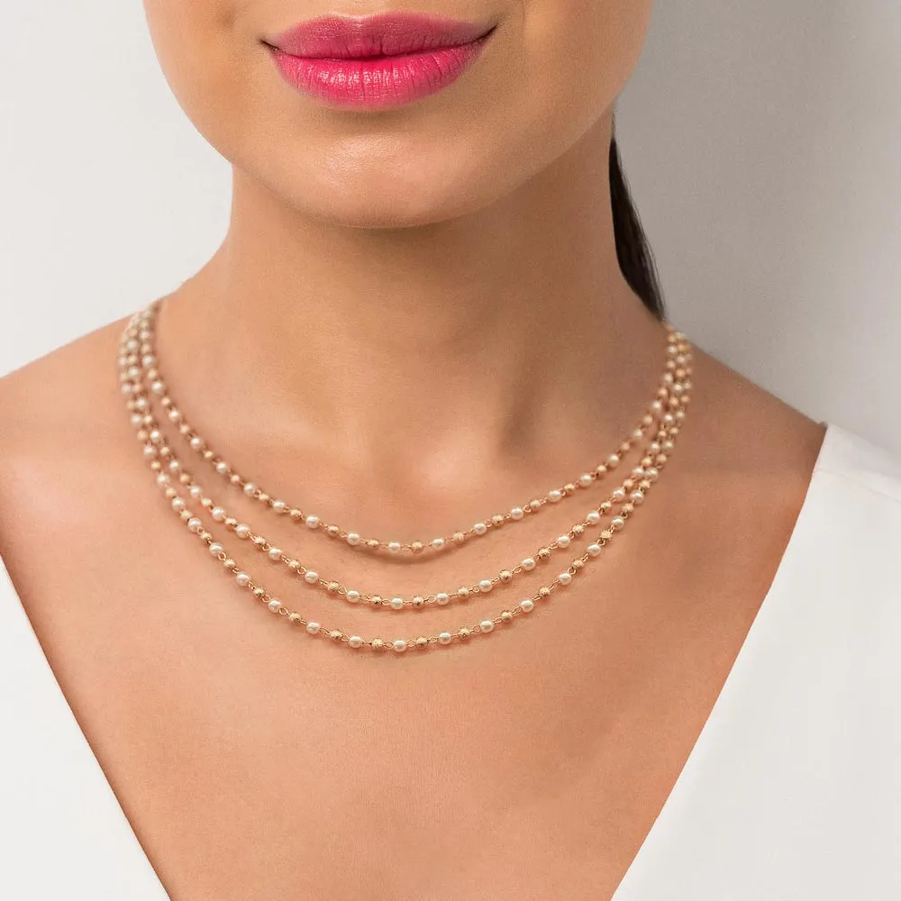 Colar Triplo Folheado a Ouro 18k Com Pérolas Sintéticas e Esferas - Tam.45 532508 - Imagem 2