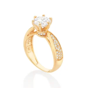 Anel Solitário Folheado a Ouro 18k Com Zircônias 513434