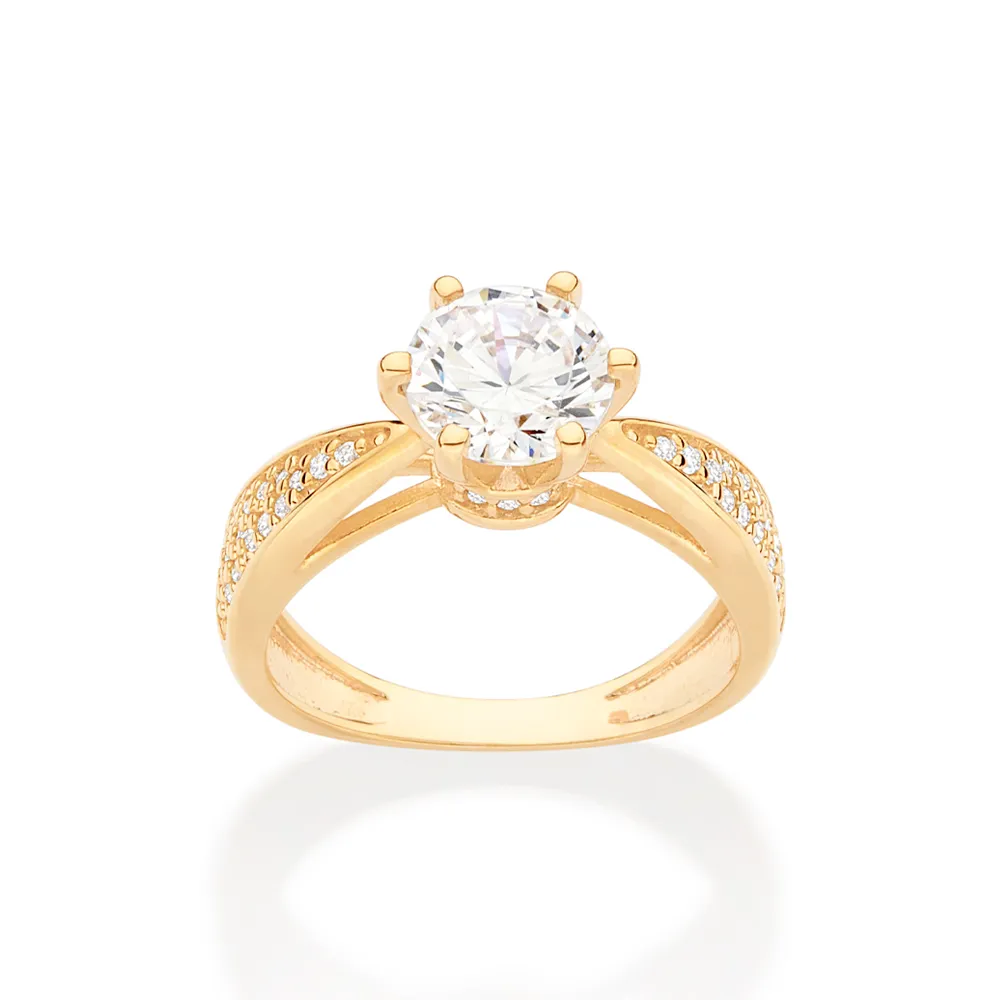 Anel Solitário Folheado a Ouro 18k Com Zircônias 513434 - Imagem 3