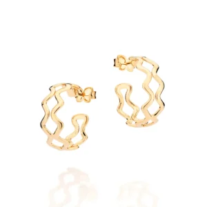 Brinco meia argola ondulada vazada folheada a ouro 18k - 527236
