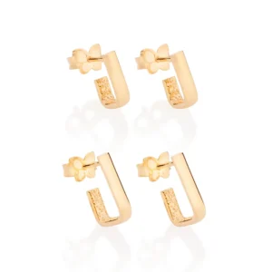 Kit brinco retangular folheado a ouro 18k - 527241