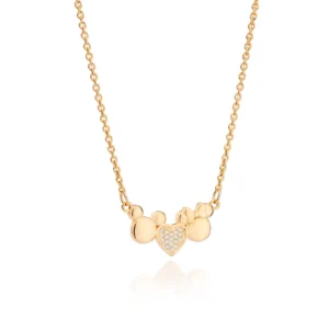 Gargantilha Coração Mickey e Minnie Banhado a Ouro 18k com Zircônias - tam.50- 532526