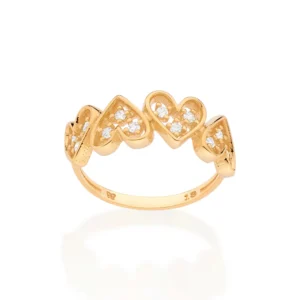 Anel skinny corações banhado a ouro 18k com zircônias 513465