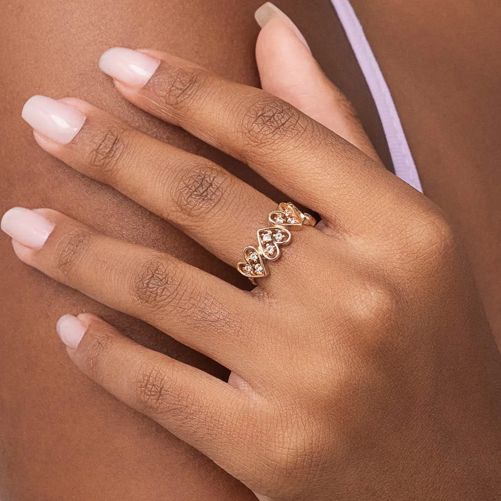 Anel skinny corações banhado a ouro 18k com zircônias 513465 - Imagem 2