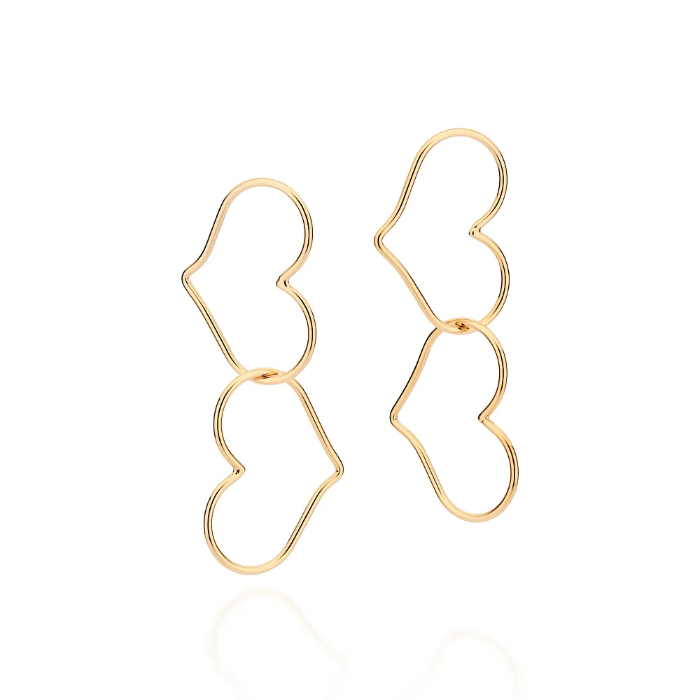 Maxi brinco corações banhado a ouro 18k - 527287