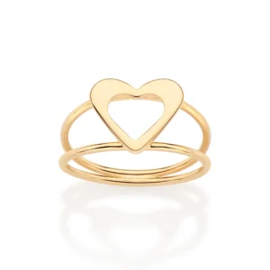 Anel aro duplo coração vazado banhado a ouro 18k 513466