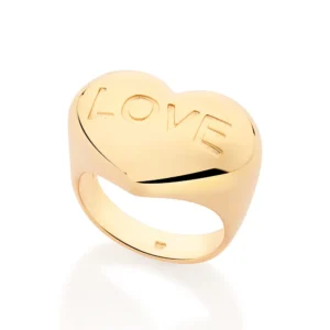 Anel coração love abaulado banhado a ouro 18k 513480