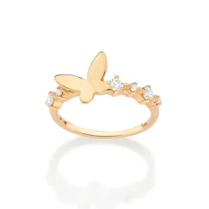 ANEL SKINNY BORBOLETA BANHADO A OURO 18K COM ZIRCÔNIAS 513483
