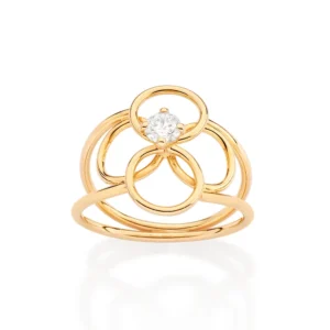 ANEL ARO DUPLO FLOR BANHADO A OURO 18K COM ZIRCÔNIA 513477