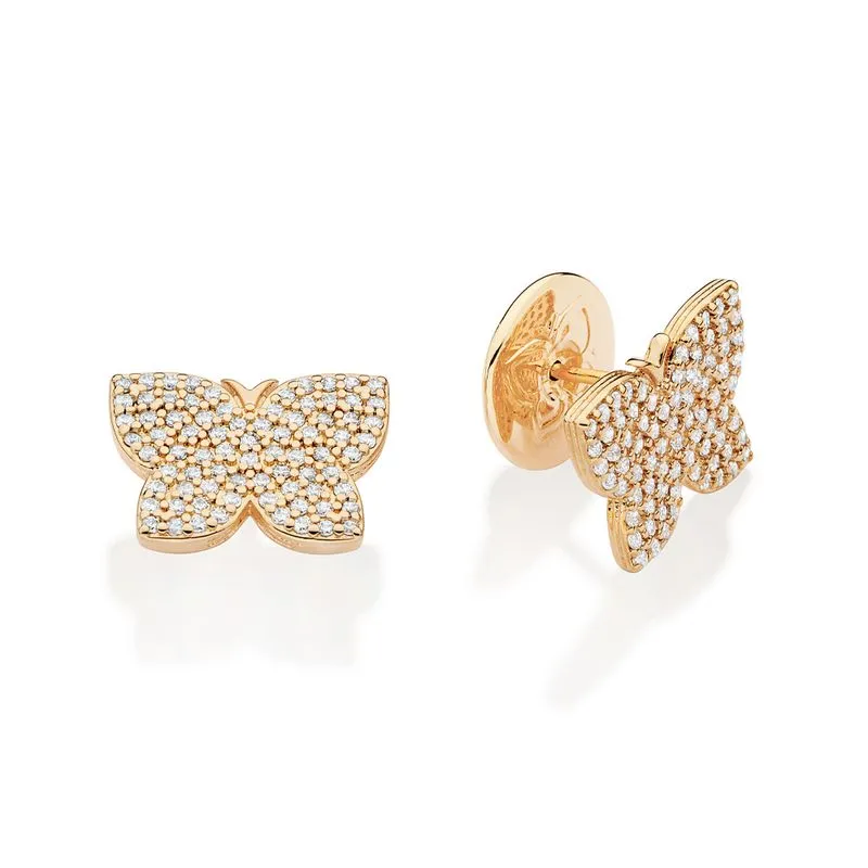 BRINCO BORBOLETA BANHADO A OURO 18K COM ZIRCÔNIAS - TAM.ÚNICO 527392
