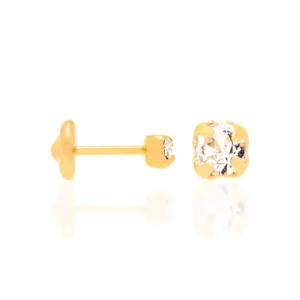 BRINCO SOLITÁRIO INFANTIL BANHADO A OURO 18K COM ZIRCÔNIAS - TAM.ÚNICO 527137 BRANCO