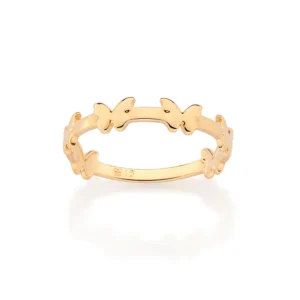 ANEL SKINNY BORBOLETAS BANHADO A OURO 18K TAM 16 513484