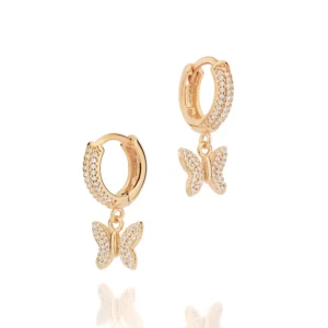 BRINCO ARGOLA BORBOLETA BANHADO A OURO 18K COM ZIRCÔNIAS - TAM.ÚNICO 527329