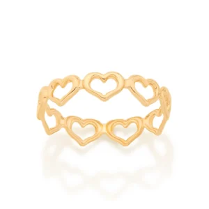 ANEL COM ARO DE CORAÇOES BANHADO A OURO 18K TAM 22 512867