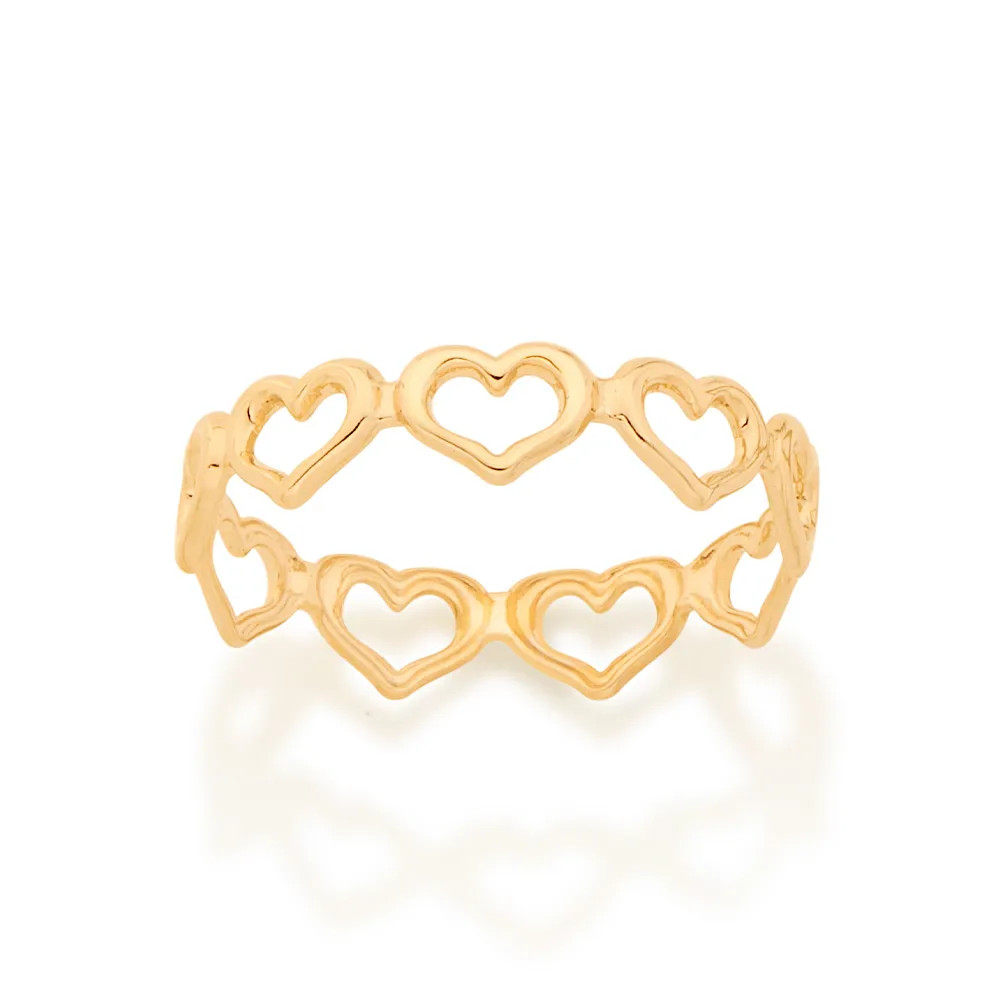 ANEL COM ARO DE CORAÇOES BANHADO A OURO 18K TAM 14 512867