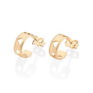 BRINCO MEIA ARGOLA CORAÇÕES BANHADO A OURO 18K - TAM.ÚNICO 527418