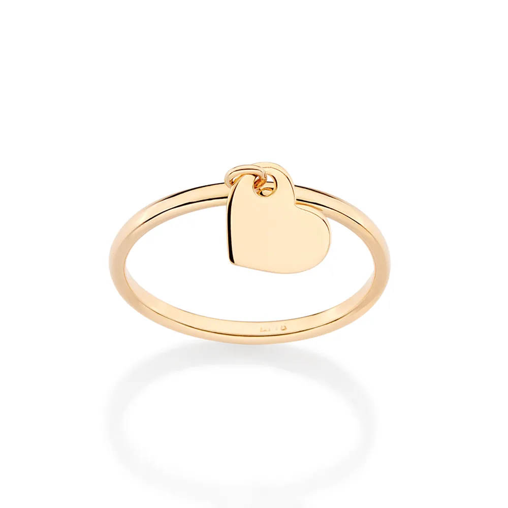 ANEL SKINNY COM PINGENTE CORAÇÃO BANHADO A OURO 18K 513540