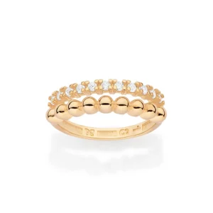 ANEL ARO DUPLO BANHADO A OURO 18K COM ESFERAS E ZIRCÔNIAS 513551