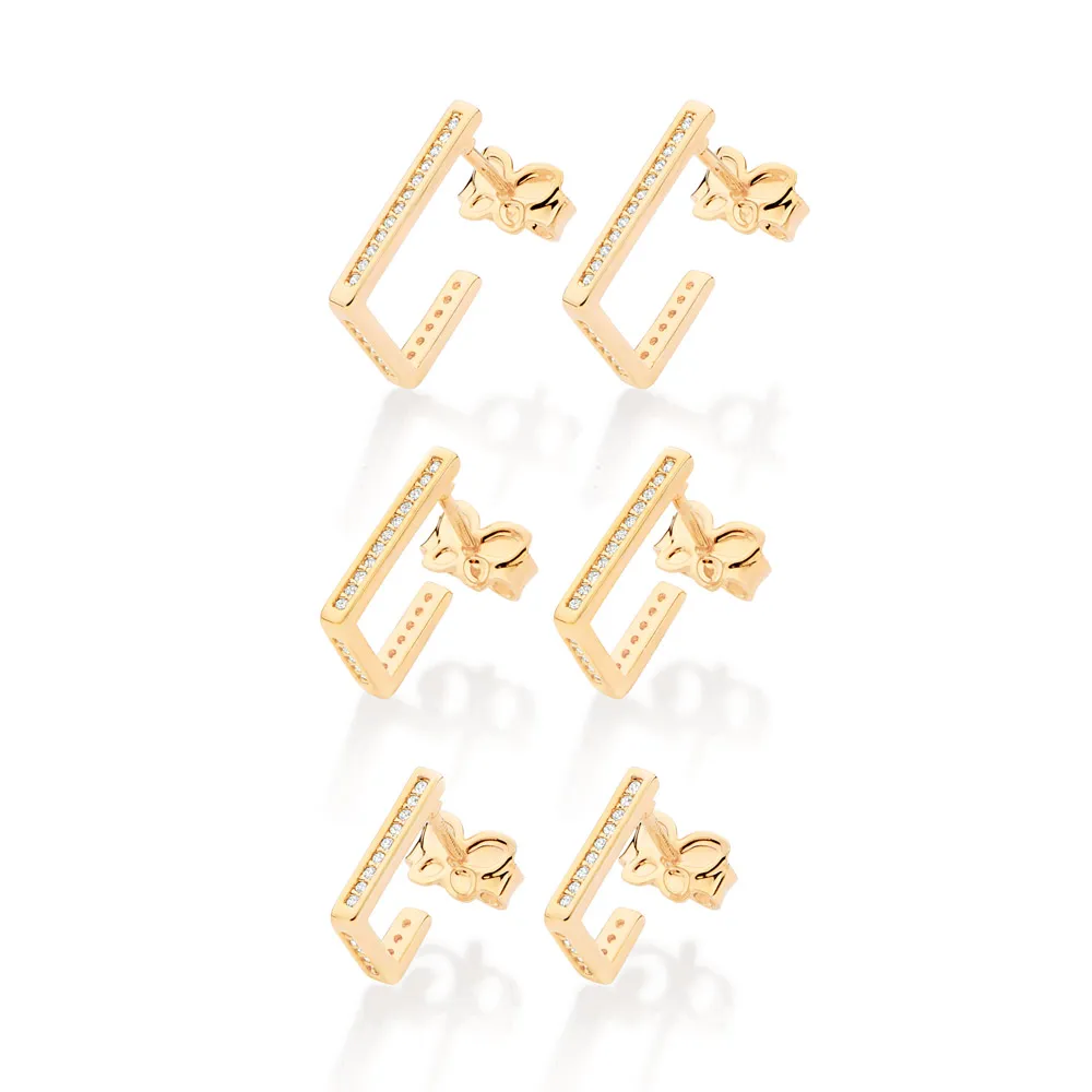 KIT BRINCO ARGOLA RETANGULAR BANHADO A OURO 18K COM ZIRCÔNIAS - TAM.ÚNICO 527407 - Imagem 4