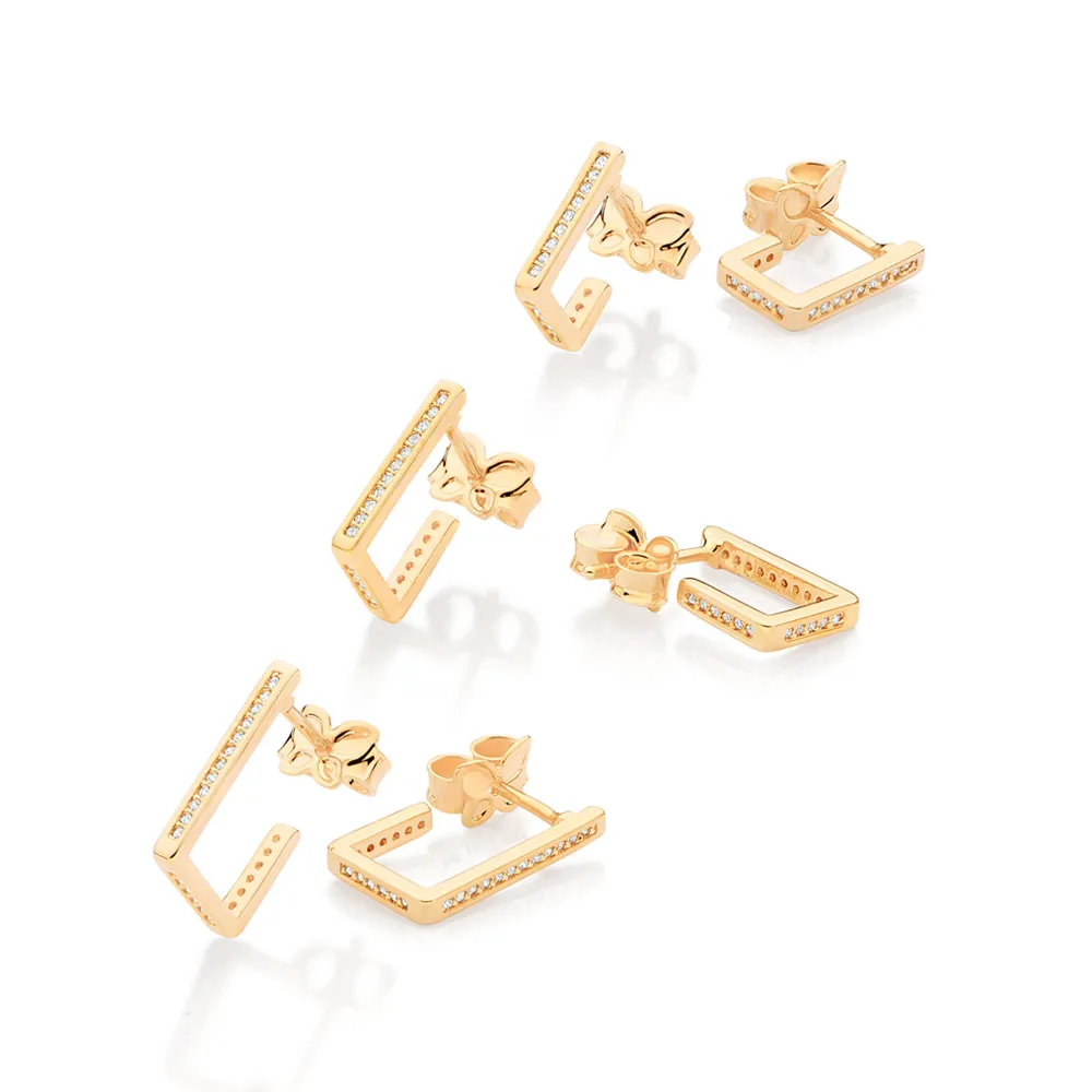 KIT BRINCO ARGOLA RETANGULAR BANHADO A OURO 18K COM ZIRCÔNIAS - TAM.ÚNICO 527407 - Imagem 2