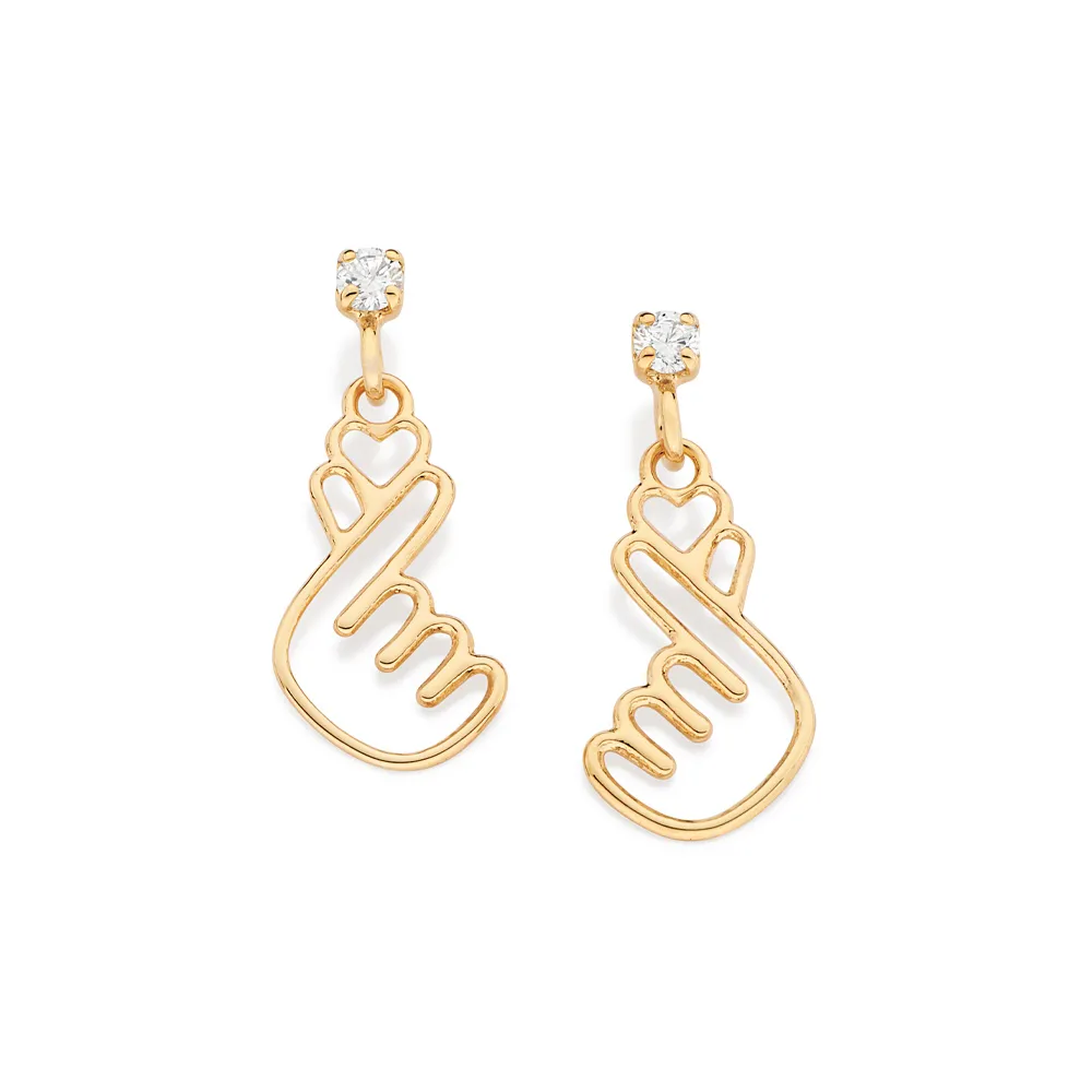 BRINCO CORAÇÃO COREANO FINGER HEART BANHADO A OURO 18K - TAM.ÚNICO 527423