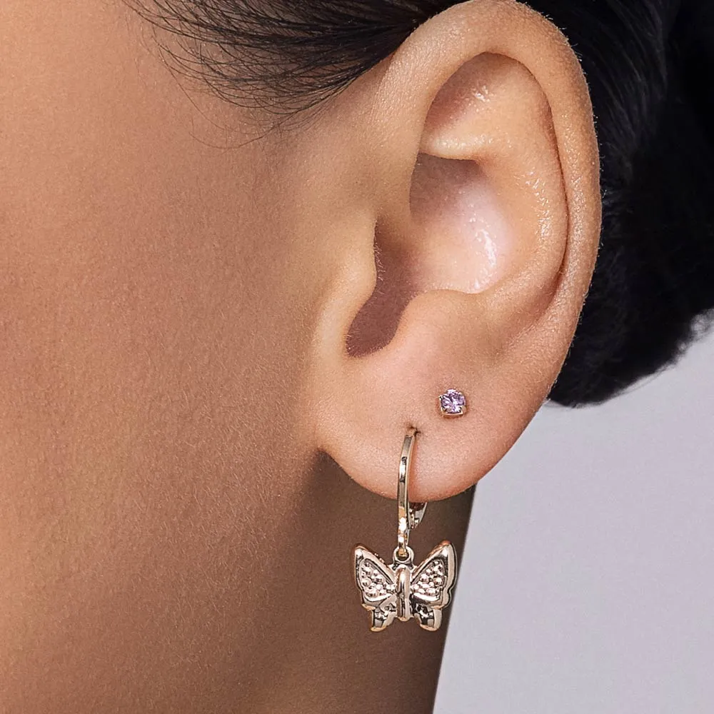 KIT BRINCO SOLITÁRIO E ARGOLA COM BORBOLETA BANHADO A OURO 18K COM ZIRCÔNIAS - TAM.ÚNICO 527432 - Imagem 2