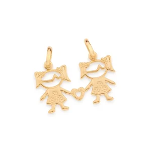 PINGENTE DUAS MENINAS BANHADO A OURO 18K - TAM.ÚNICO 542645