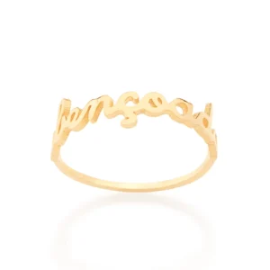 ANEL SKINNY RING BANHADO A OURO 18K COM ESCRITA ABENÇOADA TAM 14 512554