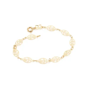 PULSEIRA BANHADA A OURO 18K INFANTIL COM FLORES - TAM.16