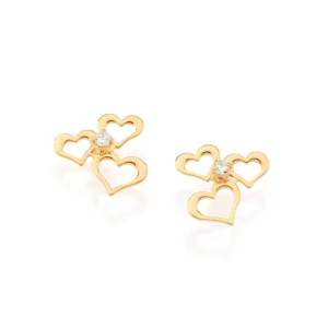 BRINCO BANHADO A OURO 18K COM CORAÇÕES E ZIRCÔNIAS - TAM.ÚNICO 525569